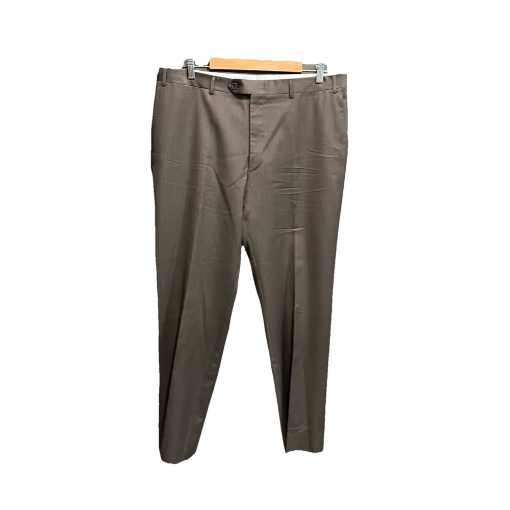 Canali Brown 100% Wool Men's Flat Front Dress Trouser Pants Size 37‎